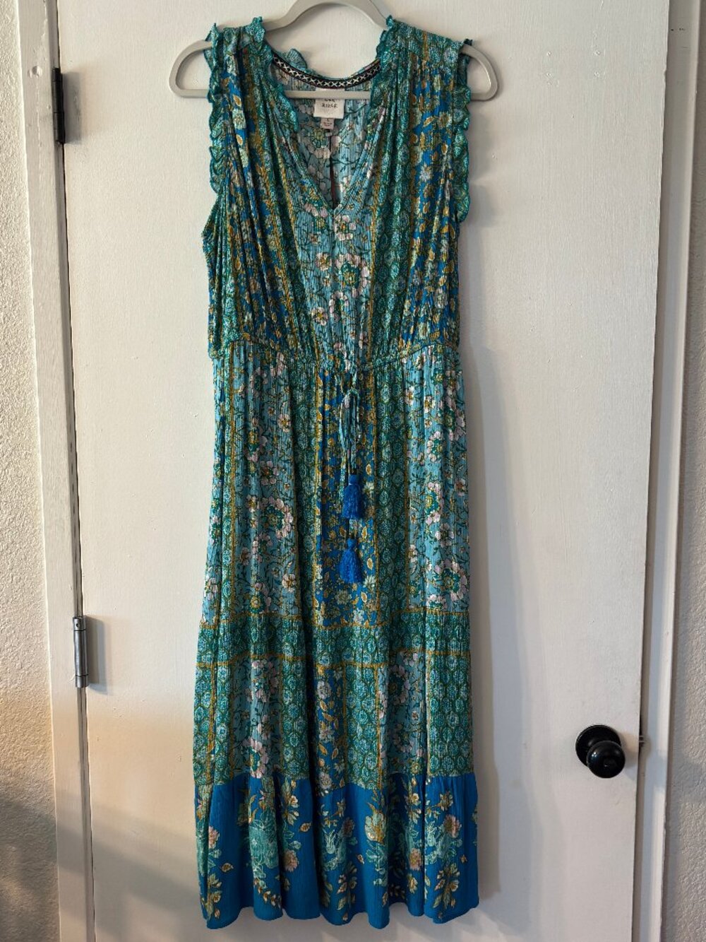 NWT Knox Rose Boho Blue & Green Maxi Dress Size Large